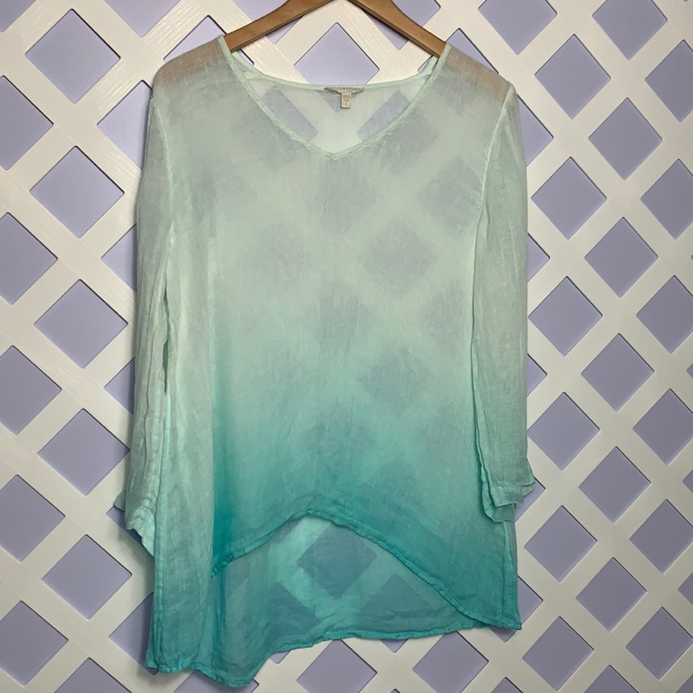 Eileen Fisher Linen Ombré 3/4 Sleeve Top S